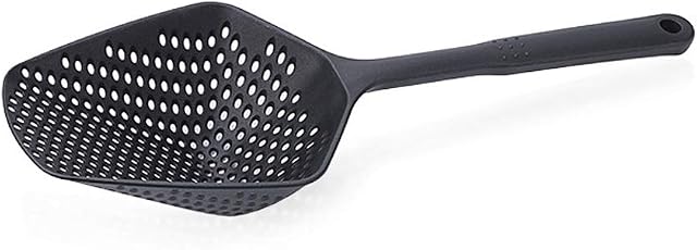Ogquaton 1PCS Plastic Scoop Colander with Long Handle Drain Strainer Slotted Spoon Kitchen Gadget Cooking Tool Black Creative and Useful