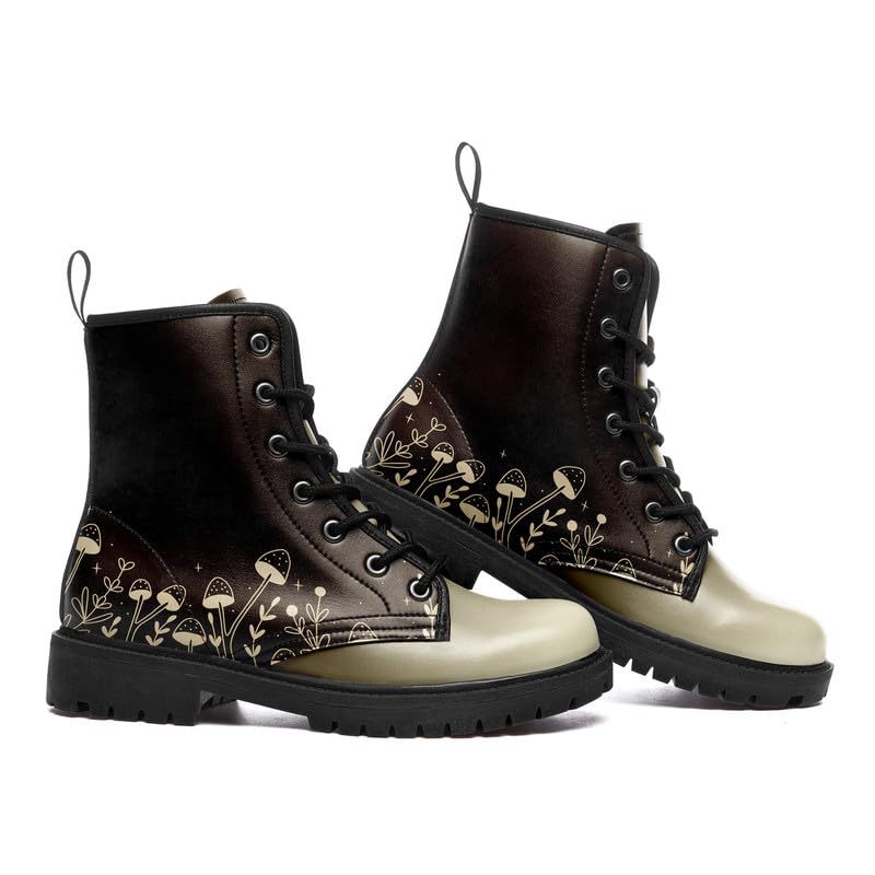 Image of Fashion Ankle Boots For Men Women Floral Mushroom Star Trendy Lace Up Unisex Booties Combat Trendy Street Wear Boots