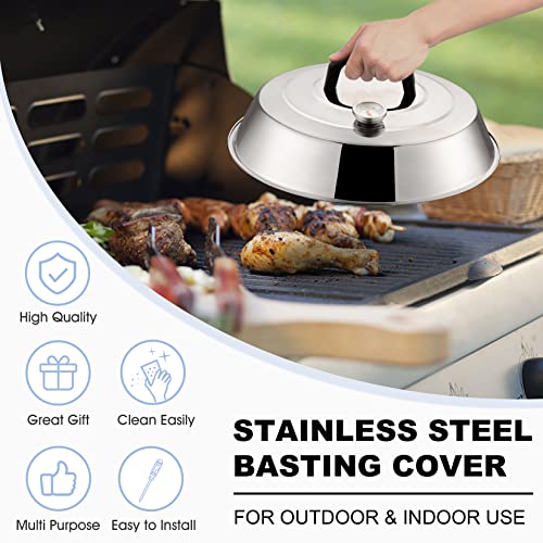 Joyfair 12 Inch Melting Dome With Built-In Thermometer, 2Pcs Stainless Steel Basting Cover Griddle Accessories For Outdoor Camping Bbq Grilling/Indoor Kitchen Cooking Steaming, Extra Thick Steel #TOP6