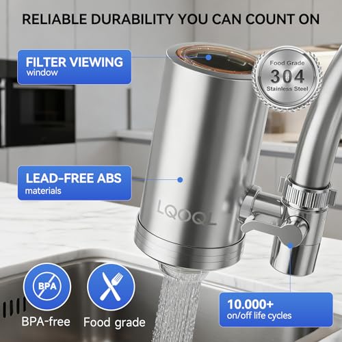 Water Filter for Sink Faucet, 304 Stainless Steel Water Purifier for Kitchen Sink, Reduces PFAS, Lead, Chlorine & Microplastics, 350 Gallons Long-Lasting for Kitchen & Bathroom, 2 Filters — view 3