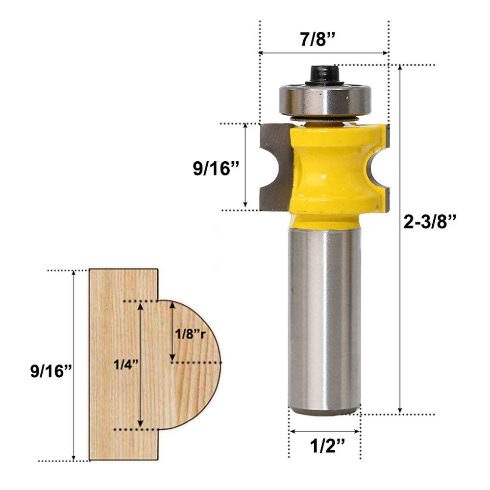 5 pcs 1/2 "Tige Demi-Rond Bullnose Routeur Bits Set 1/8" 3/16" 1/4" 5/16" 3/8" Rayon Fraise à Bois Outil