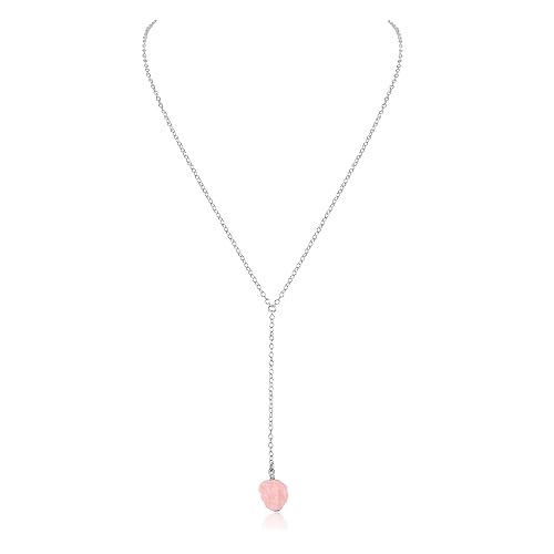 Luna Tide Rose Quartz Raw Nugget Lariat in Sterling Silver