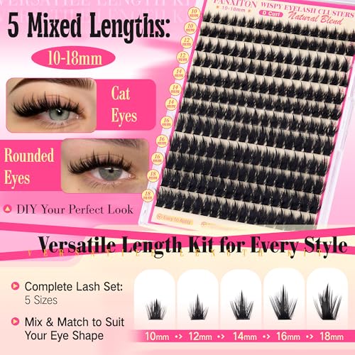 Image of Lash Clusters with Spiky Lash Clusters Kit Volume Clusters Eyelash Extension 10-18MM Thick Individual Lashes D Curl Cluster Eyelash Extensions with Lash Brush3D DIY Lash Extension at Home (No Glue)