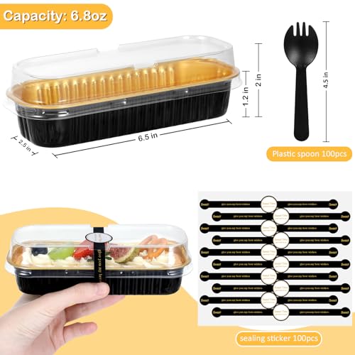 EgticHome Mini Loaf Pans with Lids and Spoons (100 Pack, Mixed color, 6.8oz) Rectangular Aluminum Foil Baking Pans by EgticHome - Image 2