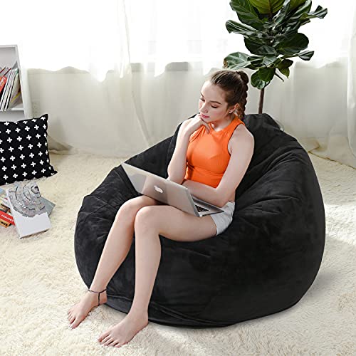 Mftek Bean Bag Chair Cover(No Filling), Large Washable Soft Velvet Bean Bag, Stuffed Animal Storage Or Memory Foam For Kid Adults, 35’’×35’’×43’’ (Black) #TOP6