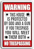 8x12 Inch Aluminum No Trespassing Sign Gun & God Protection Signs Security Signs for Home or Business, Weather Resistant, Waterproof, Durable Ink