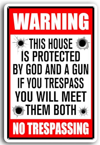 8x12 Inch Aluminum No Trespassing Sign Gun & God Protection