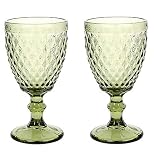 Wine glass, Colored Glass Goblet, 6oz/10oz Vintage Pattern Embossed High Clear Glass Goblets for Par