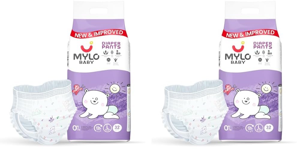 Mylo Baby Diaper Pants Large (L) Size 9-14 kgs (32 count) Leak Proof | Lightweight | Rash Free | 12 Hours Protection | ADL Technology (Pack of 2)-image-16