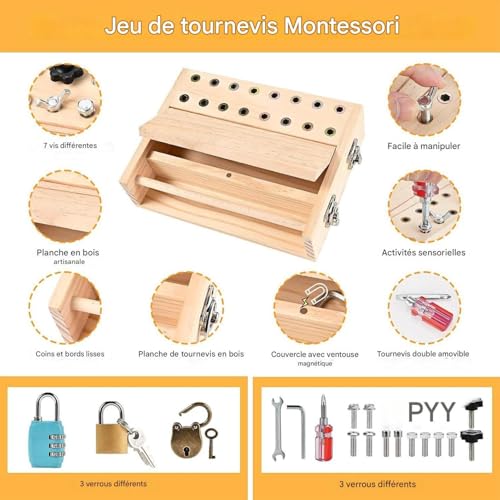 Jeu de tournevis en bois durable | Matériel éducatif interactif de qualité - 5