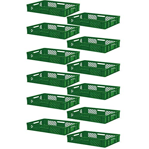 BRB 12x Eurobehälter/Stapelkorb durchbrochen, PE-HD, Industriequalität, lebensmittelecht, LxBxH 600x400x150 mm, grün
