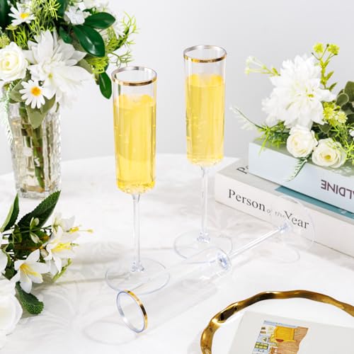 Ciaell 24 Pack Plastic Champagne Flutes - 6Oz Gold Rim Disposable Champagne Glasses - Square Clear Plastic Toasting Glasses for Party Birthday Anniversary Wedding by Ciaell - Image 2