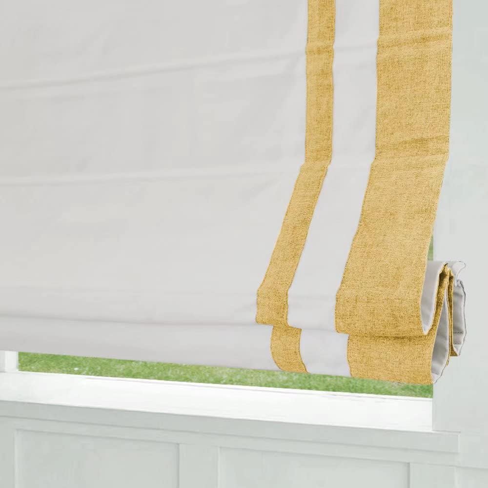 Cordless Roman Shades Window Shades, White Yellow Border Custom Blackout Light Filtering Window Roman Blinds, Fabric Roman Shades for Windows, French Doors, Doors, Kitchen Windows
