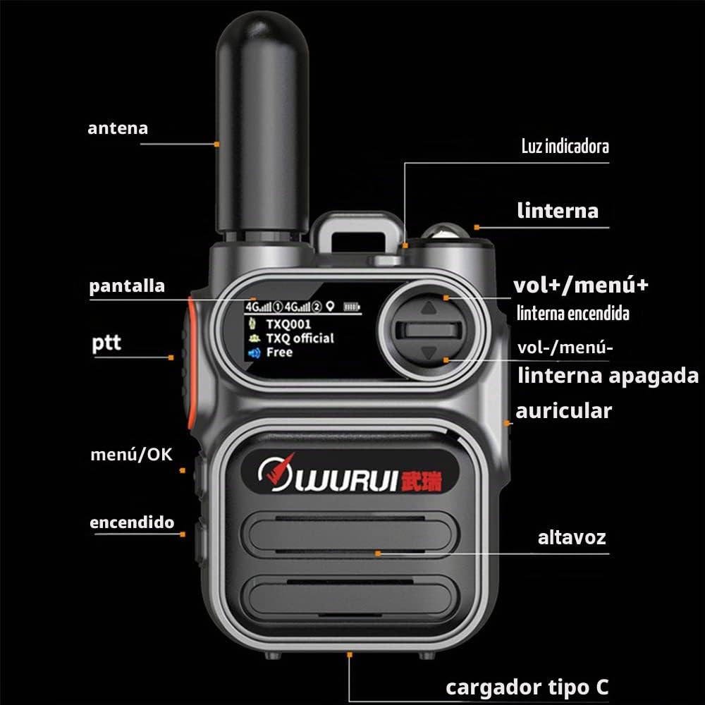 Wurui TXQ G388 4G POC Global-ptt walkie Talkie gsm Profesional Adultos niños Alcance 5000 km encriptado Largo Alcance Distancia (2 Paquete de Plata con Tarjeta de 500 m)