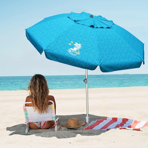 Image of AMMSUN 7ft Heavy Duty High Wind Beach Umbrella with Sand Anchor & Tilt Sun Shelter UPF 50+ Protection Outdoor Sunshade Umbrellas Carry Bag for Patio Garden Pool Backyard Teal