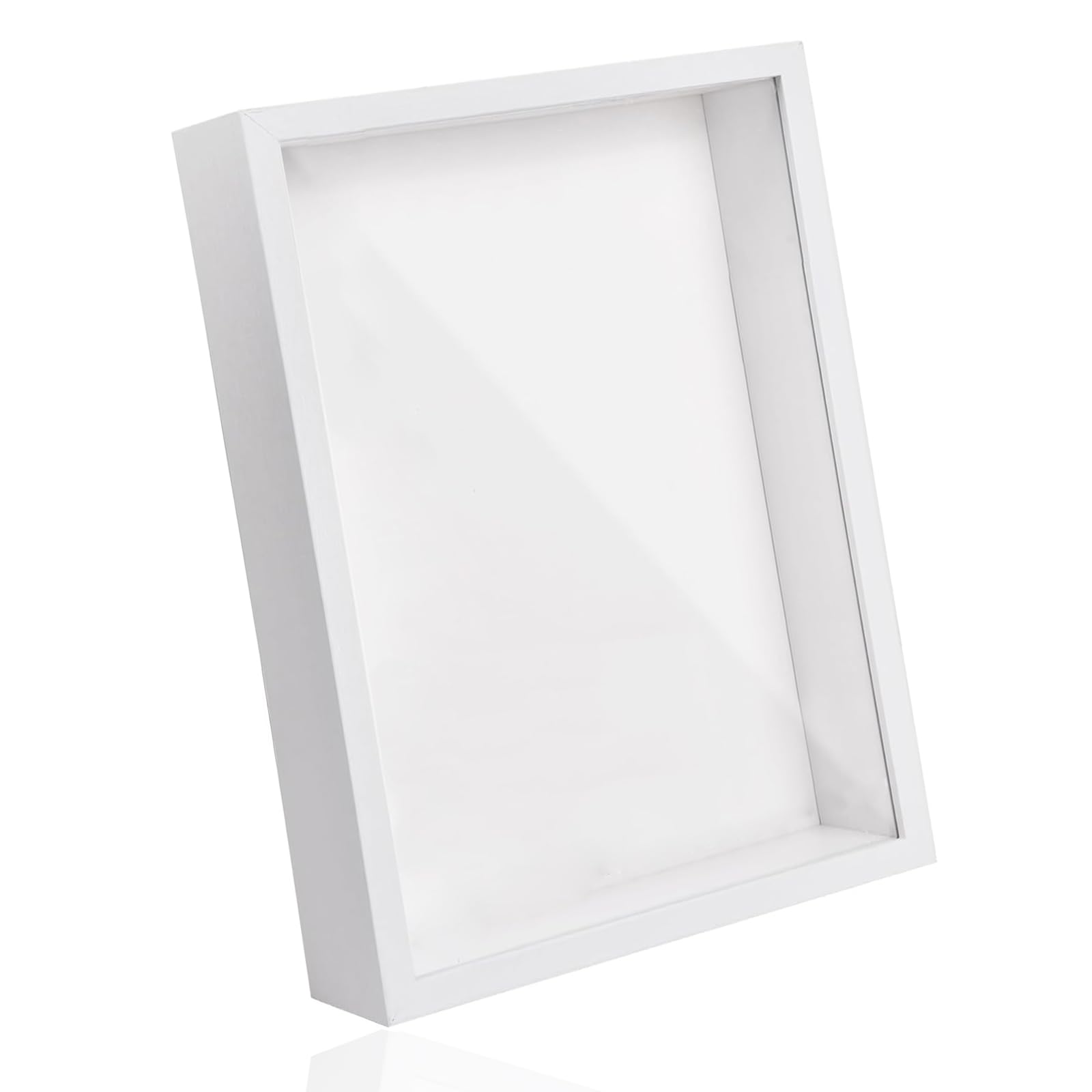 Onezebra White 3D Shadow Box Frame A4 - 22.7X31.4 Cm Deep 3D Box Frame For Tabletop Or Wall Display, Wooden Photo Frame For Crafts, Memorabilia, Flowers, Tickets, And Medals (5 Cm Depth)