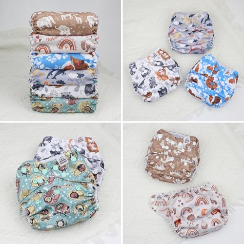 Image of Mama Koala 3.0 Cloth Diapers for Babies with AWJ Lining, 6 Pack with 6 5-Layer Natural Cloth Diaper Inserts - Reusable and Washable Pocket Diapers(A-Animals' Love)