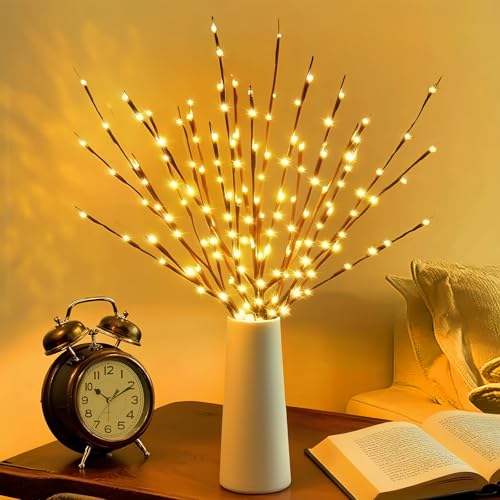 3 Piezas Rama Árbol de Navidad con Luces, 75LEDs Luces Arbol Navidad Interior Abedul Ramas Secas Decorativas 74CM USB Blanco Cálido Ramas Navideñas para Decoración Navidad Acción Gracias Pascua