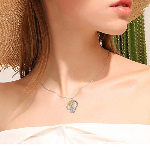 JUSTKIDSTOY Sunflower Necklace S925 Sterling Silver - You are My Sunshine Necklace Sun Flower Heart Pendant Musical Note Jewelry Gifts for Women Mom Mother's Day Birthday3