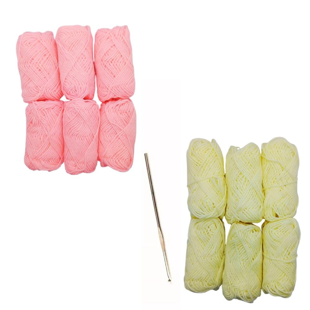 Baby Pink & off White Wool Yarn Combo Pack of 12 (6 Baby Pink + 6 Milk White, 18g Each) | Soft Knitting & Crochet Yarn for Sweaters, Baby Clothes, Embroidery, DIY Craft & Pom Pom Making-image-27