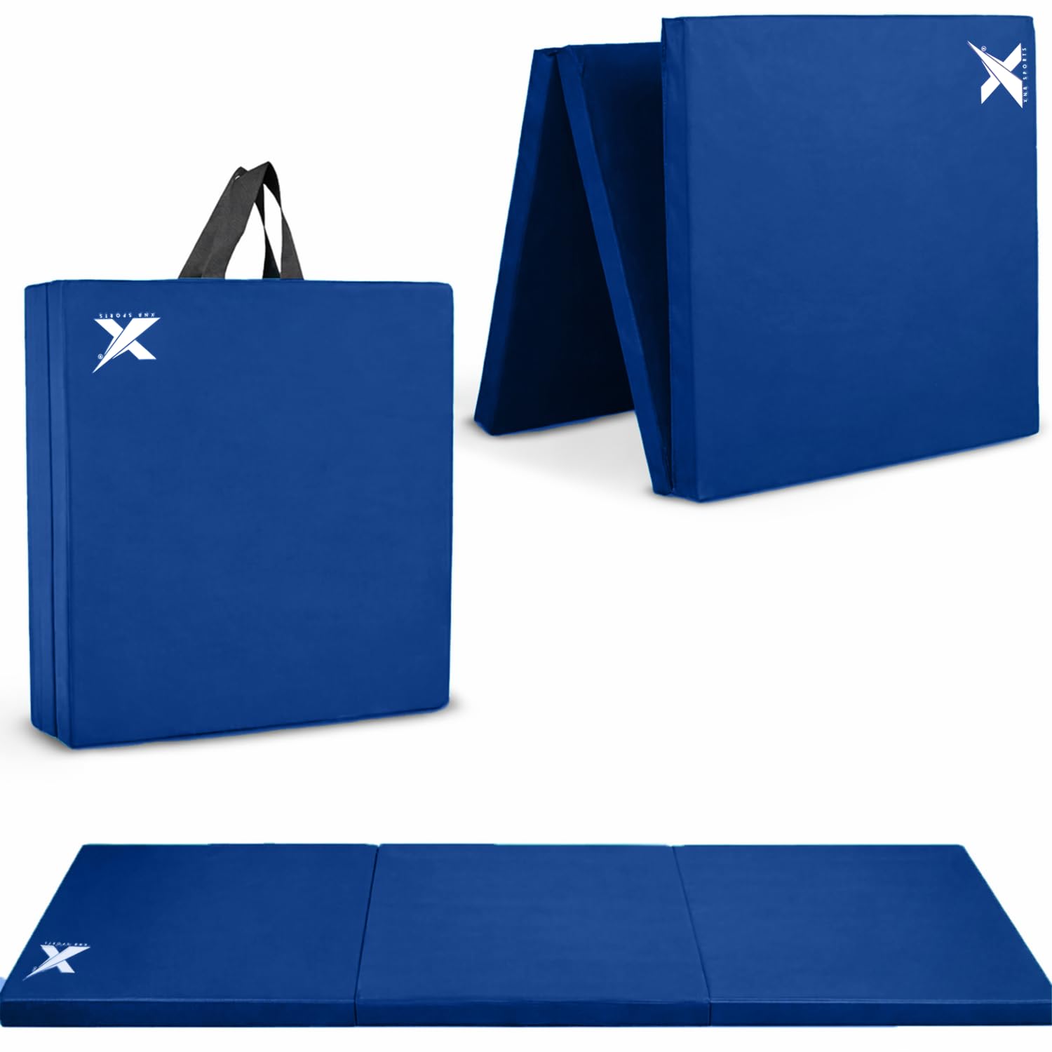 Xn8 Sports Tri-Fold Gymnastics Acro Tumble Mat –6cm Thick & 6Ft Long Foldable Gymnastic Exercise Crash Mats for Kids & Adults Non-Slip PU Leather Folding Gym Mat with Carrying Handles for Yoga Pilates