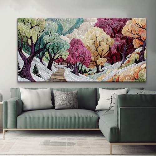 Image of TAIJXAGSG Boho Wall Art Prints Colorful Tree Picture Canvas Art Wall Decor Artwork Abstract Art Canvas Prints Painting Nature For Living Room Bedroom Office Home Aesthetic Wall Decor 29 inch X 58 inch