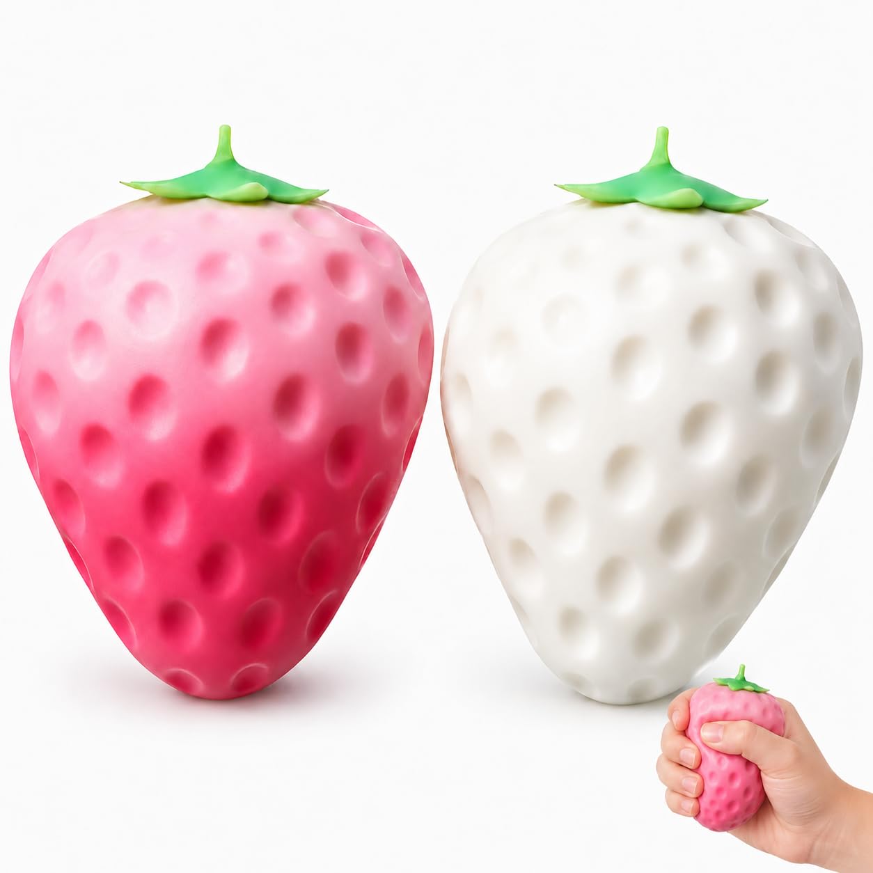 2Pcs Color-Changing Strawberry Squishy, Jumbo Slow Rising Squeeze Toys for Stress Relief & Anxiety, Cute Kawaii Sensory Fidget Toy Desk Accessories, Party Favors Gifts for Kids Adults — image 1