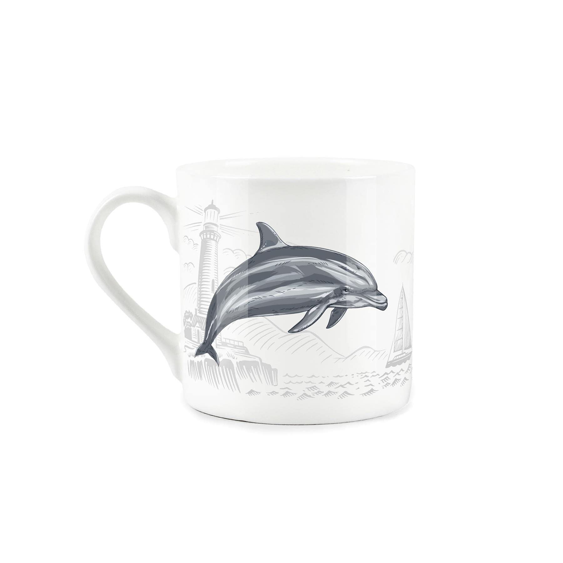 Purely Home Coastal Animals Dolphin Seaside Themed Mug - Fine Bone China White Coffee/Tea Present Gift - Image 2