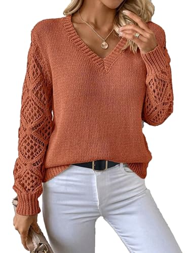 Image of ZAFUL Women's Cropped Sweater V-Neck Long Sleeve Pullover Jumper Knit Top
