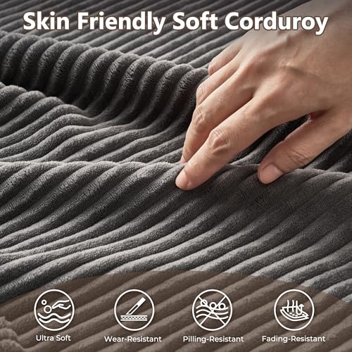Image of HOOOWOOO Cloud Sectional Couch for Living Room,Modular Sectional Sofa No Assembly,Matching Plush Corduroy Ottoman(Gray)