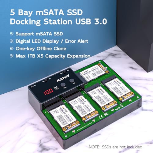 MAIWO 5 Bay mSATA SSD Reader Docking Station with Offline Clone, mini SATA to USB 3.0 Adapter Reader 5TB Capacity 12V/3A by MAIWO - Image 2