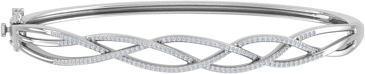 1/2 Carat Prong Set Round Cut Diamond Interwined Bangle Bracelet for Women in 10K Gold with Secure Closure (I2I3 Clarity)