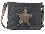 Aufgenähter Stern mit Nieten yourlifeyourstyle Damen Umhängetasche Canvas Stern Nieten Applikation Zweifarbig, Schwarz/Braun, Einheitsgröße