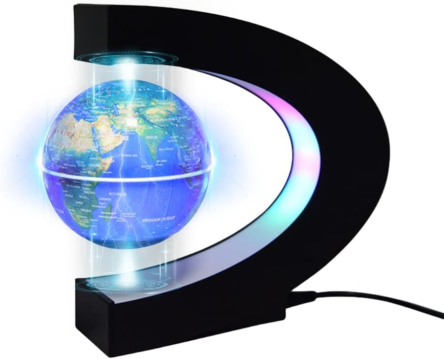 0TO1 TECH LED Maglev World Map Globe, LED Lights, Anti-Gravity Technology Gifts, Automatic Rotating Globe, the Sphere Can Glow, Suitable for Home/Desk/Teaching