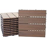 Mendler WPC Bodenfliese HWC-E20, Holzoptik Balkon/Terrasse, 3D-Struktur linear - 11x je 30x30cm = 1qm, geprägt-braun