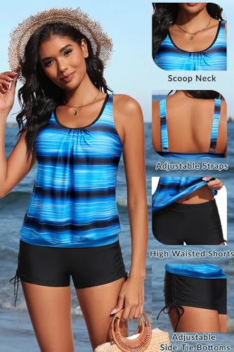 Image of Yonique Blouson Tankini Swimsuits for Women 2 Piece Bathing Suits Tops with Boyshorts Modest Loose Fit Swimwear