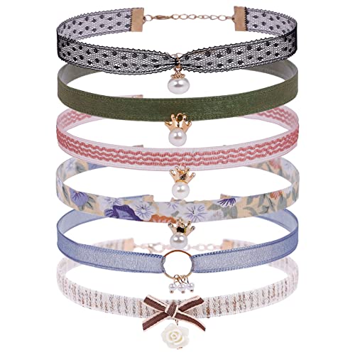 MILAKOO 6 St.Kropfband für Frauen Choker Set Damen Spitze Halsband mit Perlen Halskette Mädchen