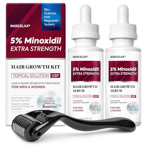 5% Minoxidil Hair Growth Kit for Men and Women: Extra Strength Minoxidil Beard Regrowth Treatment Serum with Biotin for Thinning Hair Loss to Grow Thicker Fuller 60ml (2 Fl Oz (Pack of 2))