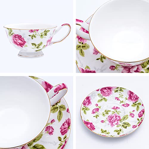 Pmning Tea Cup And Saucer Set Royal Garden Style Tea Coffee Cup With Saucer 7 Ounces Bone China Teacup And Saucer Set (Floral-3) #TOP2