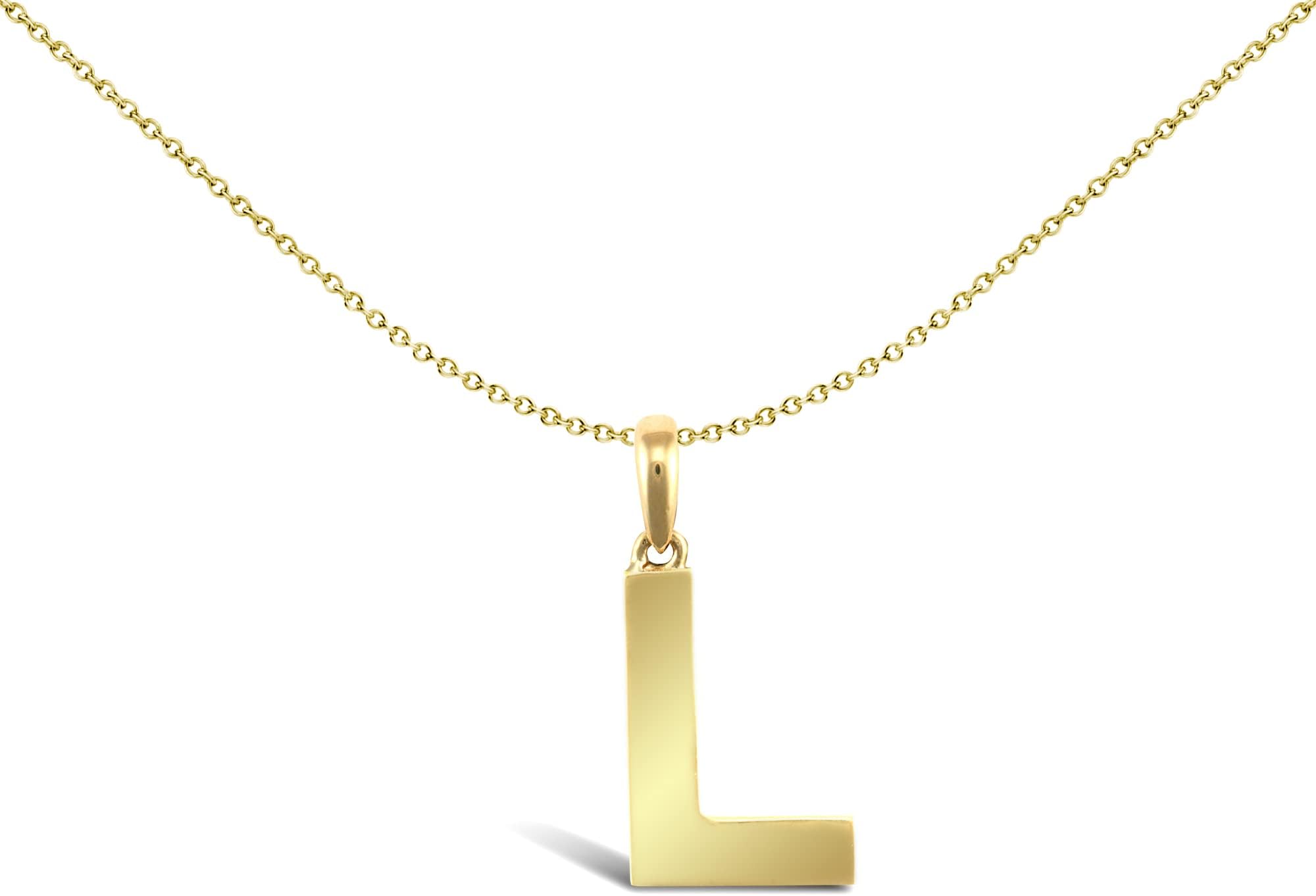 Solid 9ct Yellow Gold Polished Block Identity Initial Charm Pendant Letter L