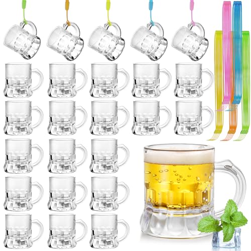 Mssushi 25 Pcs Plastic Shot Glasses with Handle & Necklace 30ml Reusable Shot Cup for Bachelor Party Hen Party Wedding Birthday Carnivals Christmas Themed Parties (Transparent)