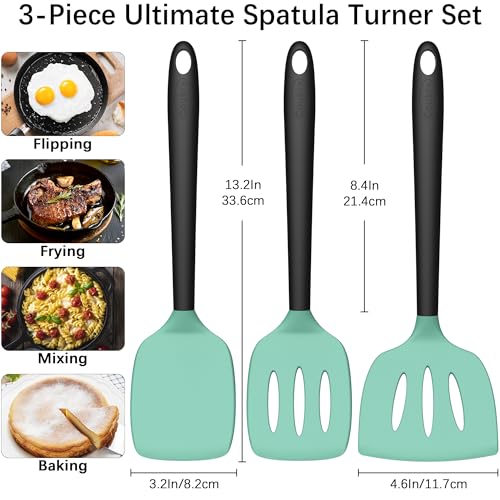 Image of Coukre 3 Pack Silicone Spatula Set, Heat Resistant to 500F, BPA-Free