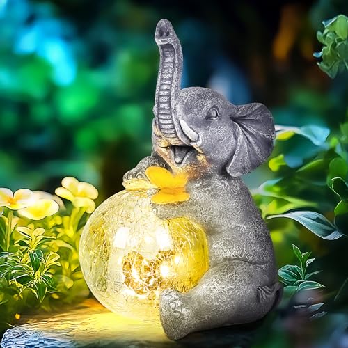 GIGALUMI Statues solaires de Jardin en Verre - Figurine d'éléphant pour extérieur, Cour, décoration de Jardin, Cadeaux Uniques pour Maman, pour Femme, décoration...