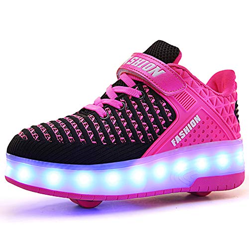 Bruce Wang Jungen Mädchen LED leuchten Doppelrad Roller Schuhe Draussen Sport Ausbildung Skate-Turnschuhe (36 EU, Pink 8099-1) Cover