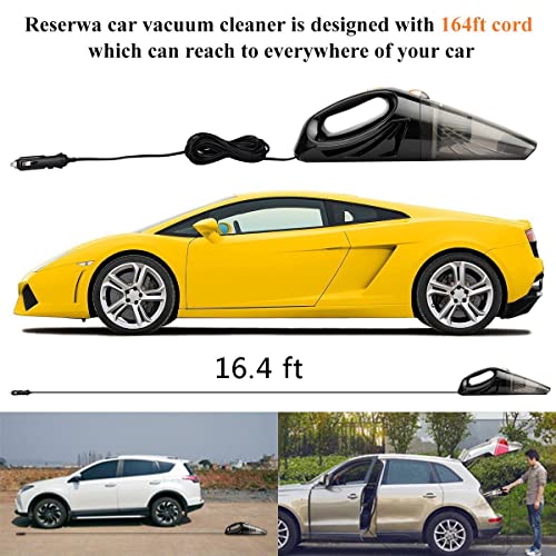 Reserwa [5Th Gen] 12V 106W Car 4500Pa Much Stronger Suction Potable Handheld Auto Vacuum Cleaner With 16.4Ft(5M) Power Cord, Carrying Bag, Cleaning Brush (Black) #TOP4