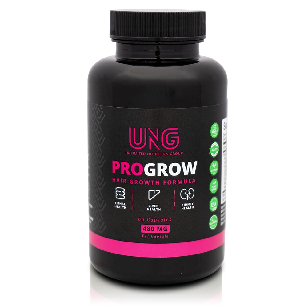 UNG PROGROW Hair Growth Formula Natural Herbal Supplement To Promote Thickening And Healthy Hair Growth For Female & Male Pattern Baldness By Ultimate Nutrition Group 60 Capsules 480 Mg 1 Month Supply