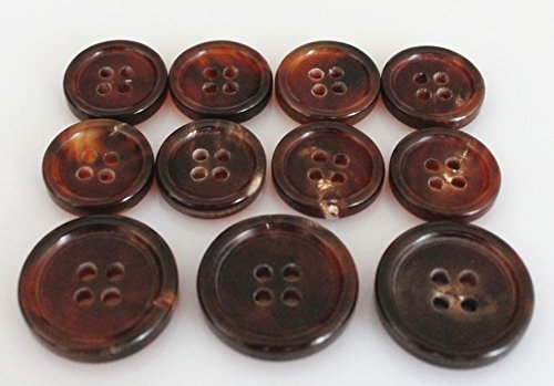 YCEE 11 Pieces Genuine Natural Dark Brown Horn Blazer & Suits Button Set - Round Rim - for Blazer, Sport Coat, Uniform, Jacket