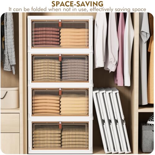 Image of 4 Tier Plastic Storage Bins with Lids 28QT, Stackable, Wheeled, Collapsible, Closet Organizers for Living Room, Office, Dorm