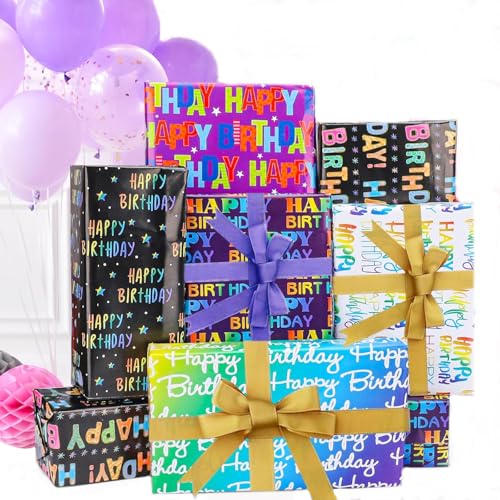 6 Sheets Wrapping Paper Cydaluya 70x50cm Birthday Wrapping Paper Recyclable Gift Wrap Birthday Gift Wrapping Pape with Gradient Multi-color Perfect for Boy Men Girl Women