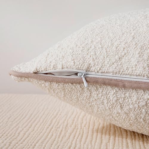 Image of Amazon Basics Boucle Throw Pillow Covers for Couch, Living Room, Home Decor with Hidden Zipper, White, 24x24in, Pack of 2